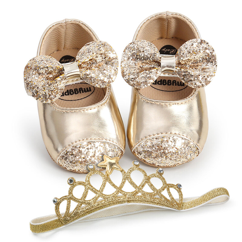 Chaussures de princesse à paillettes pour bébés filles, chaussures provoqué à nœud papillon, cuir PU, semelle souple en caoutchouc, non ald, chaussures décontractées pour tout-petits