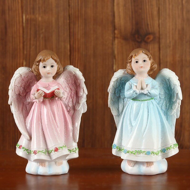 2 pezzi figura ornamento resina ragazza cuore scultura tavolo ornamento ornamento angelo adorabile angelo retrò europeo
