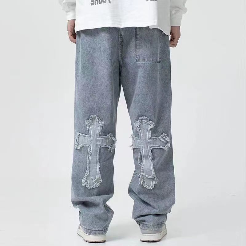 Streetwear hip hop baixa ascensão para os homens coreano y2k moda calças cruz denim calças jeans baggy calças de carga das mulheres roupas do punk