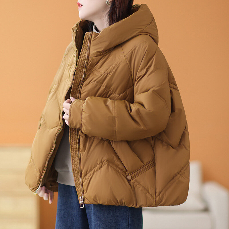Zimowe ciepłe płaszcz z kaczego puchu damskie Oversize jesienne podstawowe kurtki z kapturem