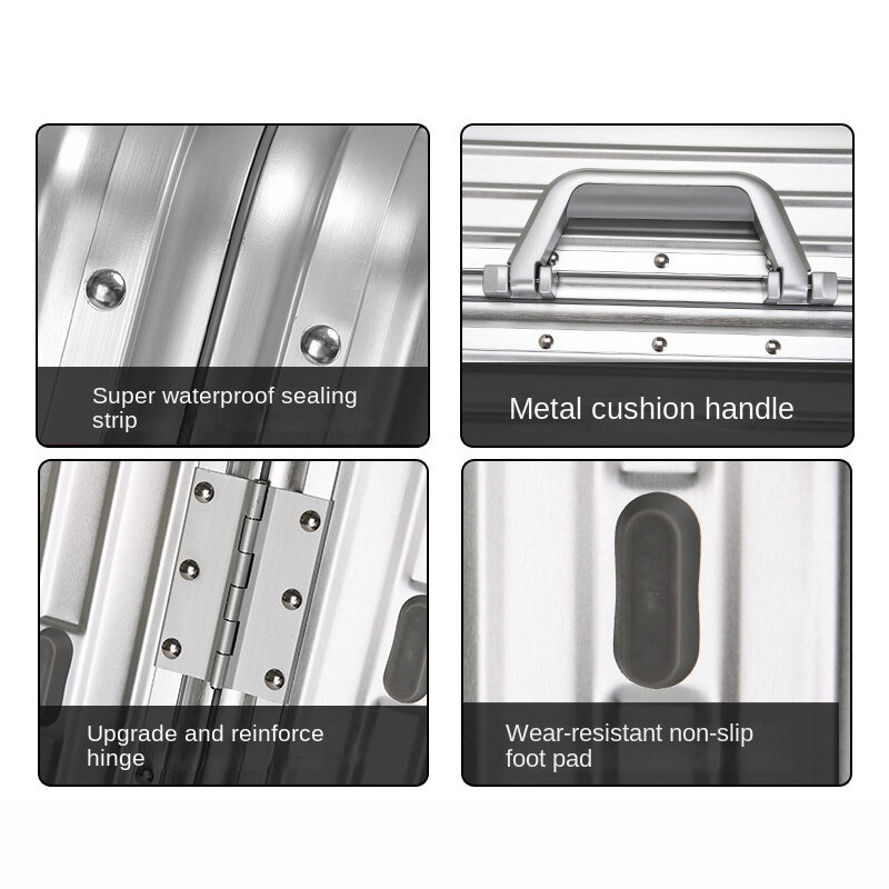 Maleta de aluminio y magnesio de 20, 26 y 30 pulgadas con contraseña de Metal, maletas viaje, equipaje rodante, 100%