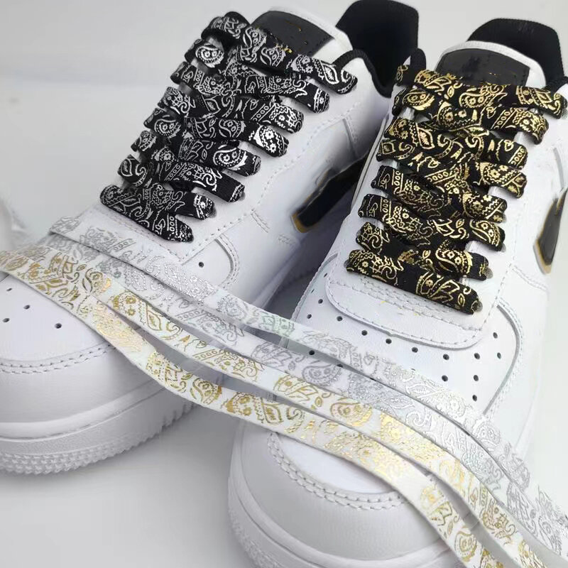 Золотые плоские шнурки для обуви, шнурки с цветком кешью для кроссовок, ручная роспись, Спортивные Повседневные шнурки для баскетбола, тенниса, шнурки