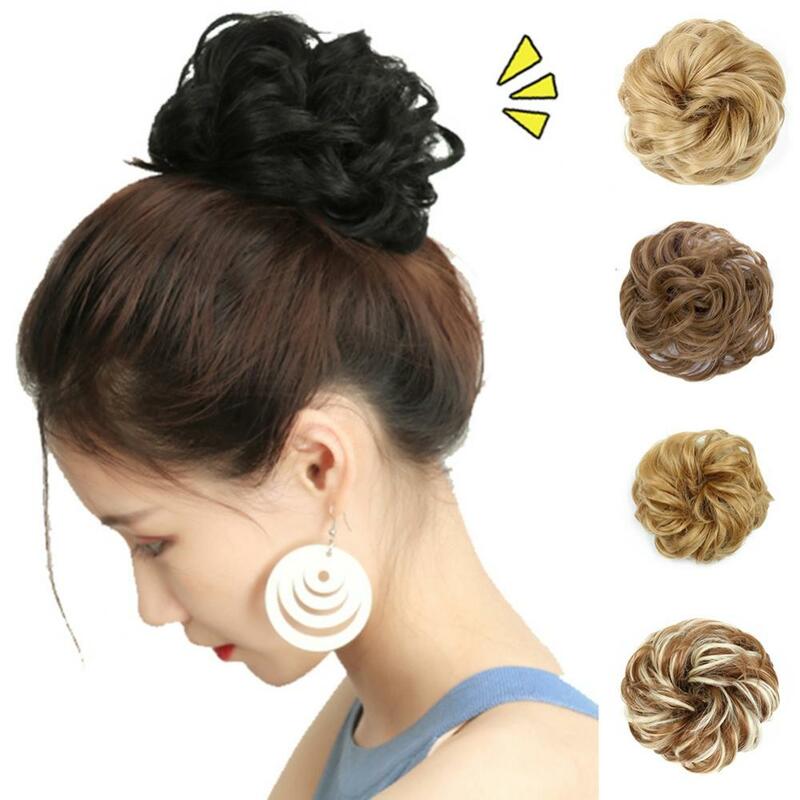 10cm Women Hair Bun Extension Wavy Curly Messy Donut Chignons Wig Hairpiece Synthetic Messy Hair Bun Chignon Scrunchies Wigs