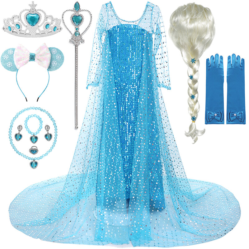 Disney vestido de princesa de Frozen para niñas, disfraz de Elsa y Anna para Halloween, juego de rol, Carnaval, ropa de fiesta de cumpleaños