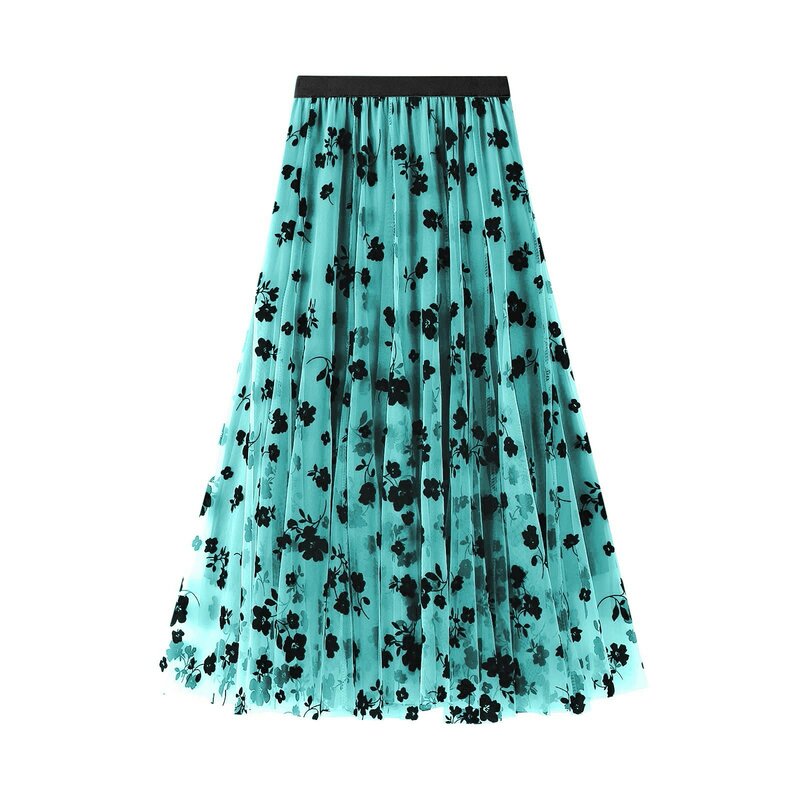 Falda plisada de gasa para mujer, falda larga de malla con estampado Floral, cintura alta, a la moda, primavera y otoño, 2023