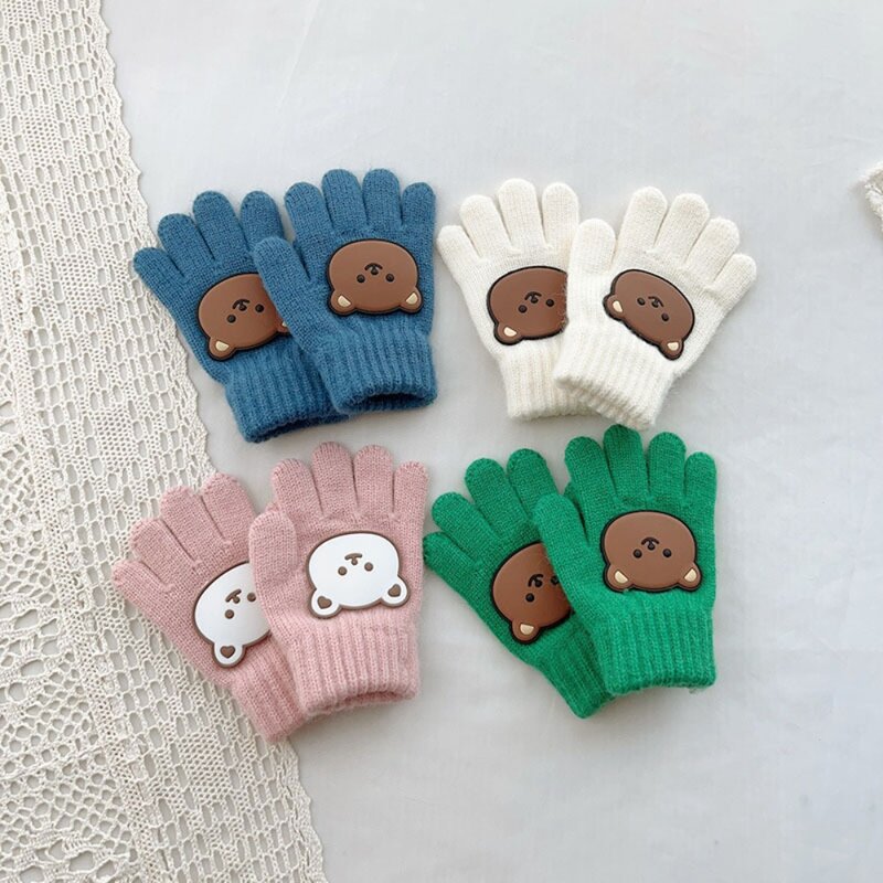 Guanti lavorati a maglia per bambini adorabili guanti colorati Kintting Little Bear Cartoon stampati guanti invernali caldi