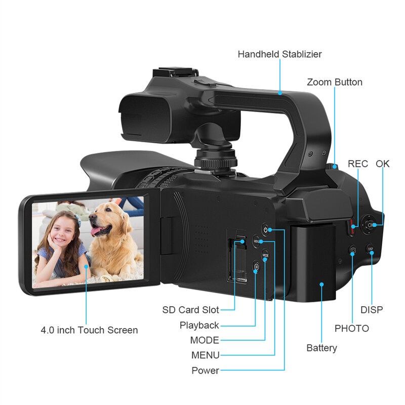 Videocamera 4K videocamera digitale Youtube per Live streaming Webcam WiFi 18X 64MP fotocamera digitale registratore Vlog schermo rotante da 4 pollici