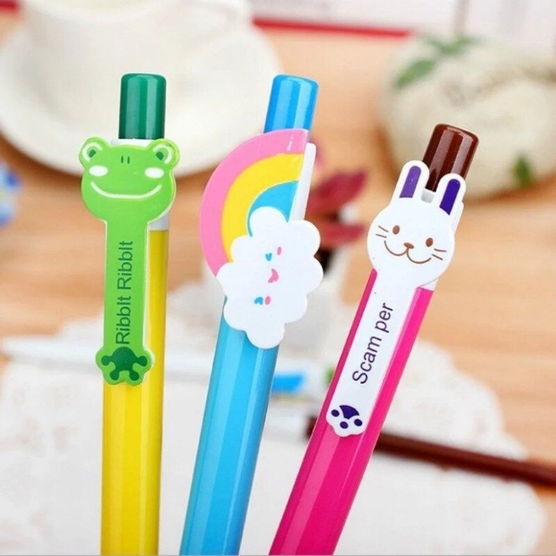 6 Pcs Animal Cartoon Rabbit Frog Monkey Ball Ballpoint Pen School Supplies Creative Writing Cute Stationery Bookmark Clip