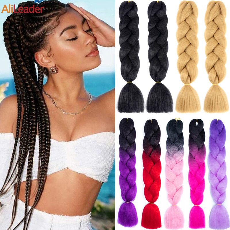 Jumbo Braiding Hair Extensions 24 Inch High Temperature Synthetic Fiber Box Braids Braiding Hair Pre Stretched Ombre Light Brown