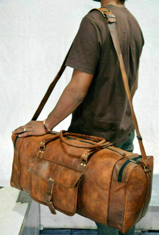 New Men 30" High-Quality Vintage Leather Duffel Weekend Luggage Gym Travel Bag