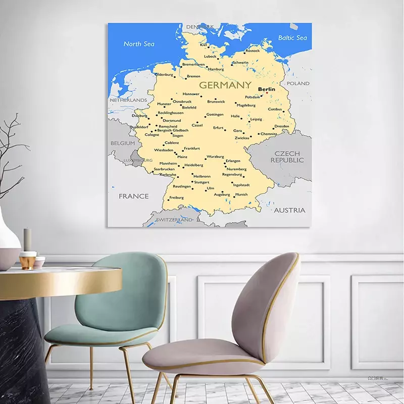 Pintura en lienzo no tejida del mapa política de Alemania, póster de Arte de pared, decoración del hogar, suministros de aula escolar, 90x90cm