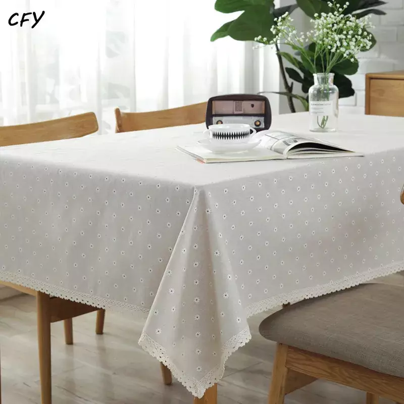 Cotton Linen white daisy rural Rectangular Tablecloth Pendant Tea Table Pad Meal Cloth Linen Tablecloth Photo Background Cloth