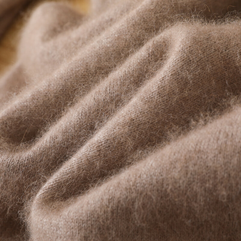 Sweter męski wiosna/jesień nowy jednolity kolor dekolt w szpic na co dzień luźny 100% sweter z norek z kaszmiru zagęszczony topy męskie