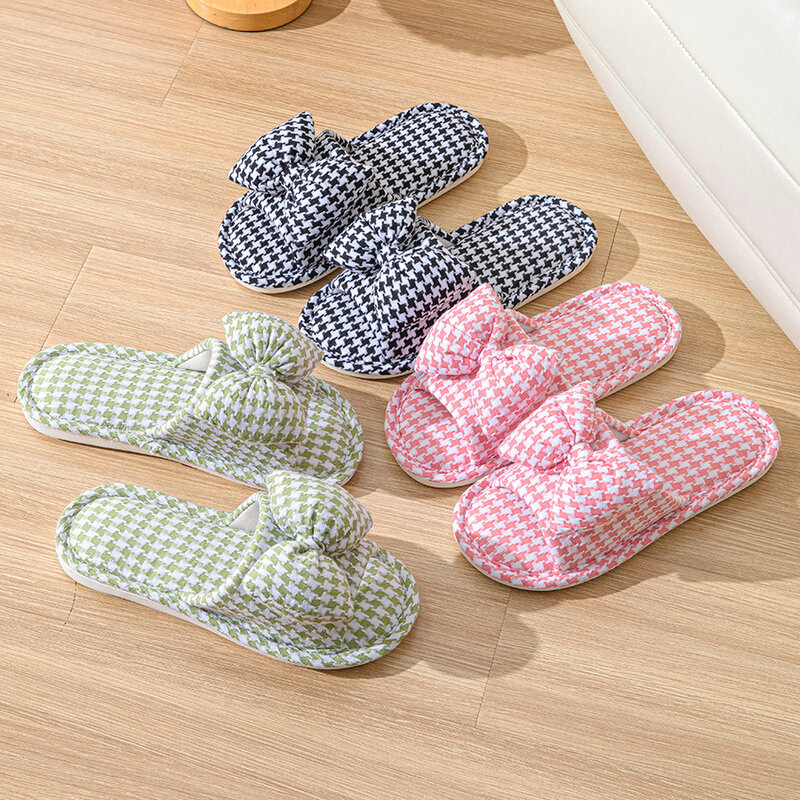 Butterfly Pink Linen Slippers for Women Summer Home Anti slip and Sweat-absorbing Spring and Autumn Indoor Linen Cloth Slippers