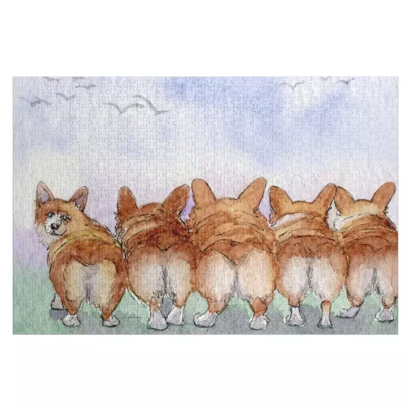 Cinq chiens corgi gallois à pied ensemble Puzzle pour enfants, cadeau personnalisé, sans jouets personnalisés