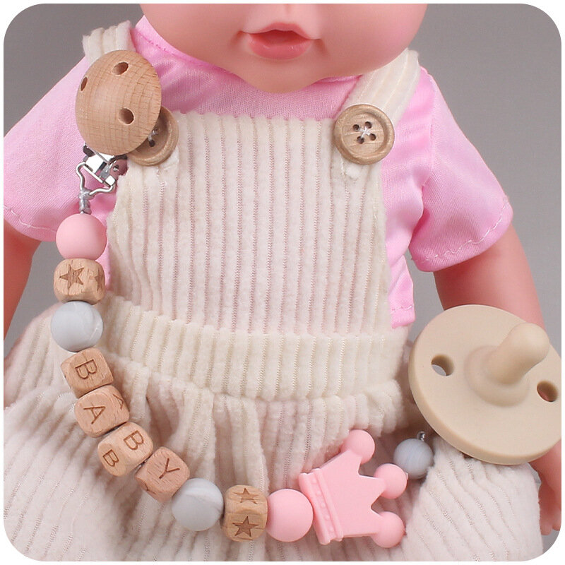 Cadena de chupete de silicona con nombre de bebé personalizado, Clip de chupete, mordedor de corona personalizado, cadenas anticaída, accesorios para recién nacidos