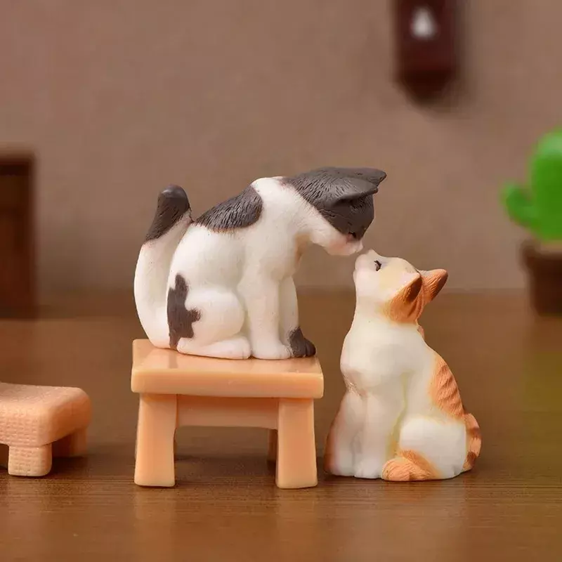 Resin Cats Ornament Kitten Figurine Animal Miniature Fairy Garden Doll House Decoration DIY Micro Landscape Home Decor