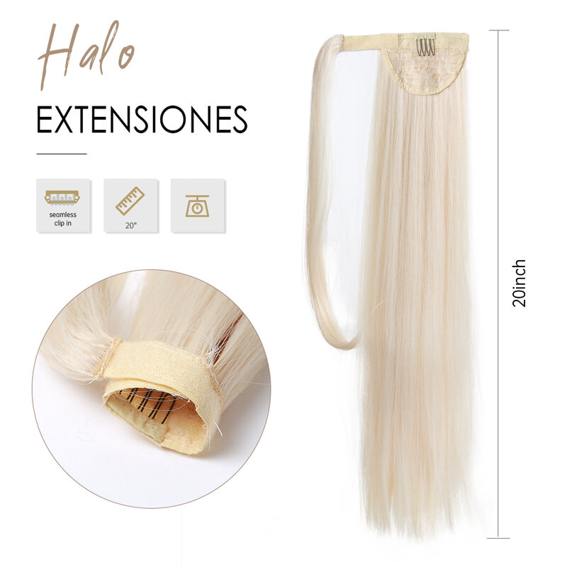 HAIRCUBE-Extensión de cabello rubio sintético para mujer, cola de caballo larga y recta, con Clip, resistente al calor