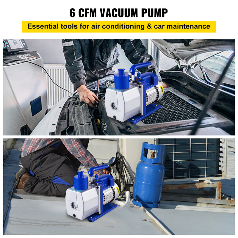 مضخة تفريغ VEVOR 6CFM-10CFM مزدوجة المرحلة التكييف لتنظيف تكييف الهواء المنزلية إصلاح السيارات فراغ التعبئة والتغليف