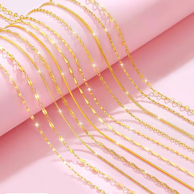 Cadena de collar de Color dorado de 14k para mujer, cadena de caja, hueso de serpiente/estrellado/cadena cruzada, collar de 18 pulgadas, regalos de joyería fina