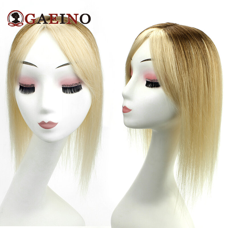 Topper de cabello liso para mujer, postizos de cabello humano Rubio Remy, hecho a máquina, con 3 Clips, T4-613 de peluquín
