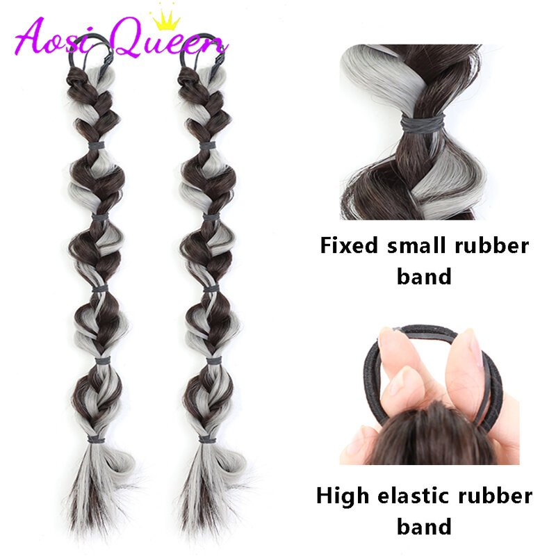 AOSI синтетический пузырьковый Плетеный парик для женщин милый крутой натуральный черный выделенный твист длинная коса фонарик боксерский высокий хвост