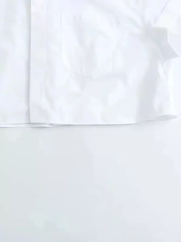 Укороченная женская рубашка из поплина в стиле ретро, Корейская Летняя Повседневная рубашка с отложным воротником и коротким рукавом, Универсальный женский топ в полоску с пуговицами спереди и карманами