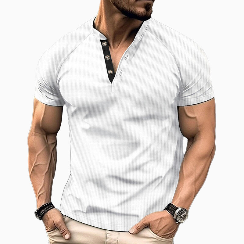 Рубашка с V-образным вырезом, повседневная Легкая блузка с коротким рукавом, на пуговицах, с V-образным вырезом, на пуговицах, лето