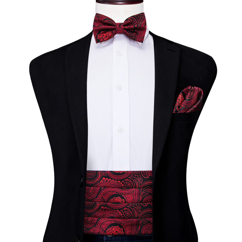 Designer de luxo dos homens Paisley Red Cummerbund, Hi-Tie Bow Tie Set, espartilho smoking formal, cinto elástico para homens, casamento Cummerbunds, YF-2006