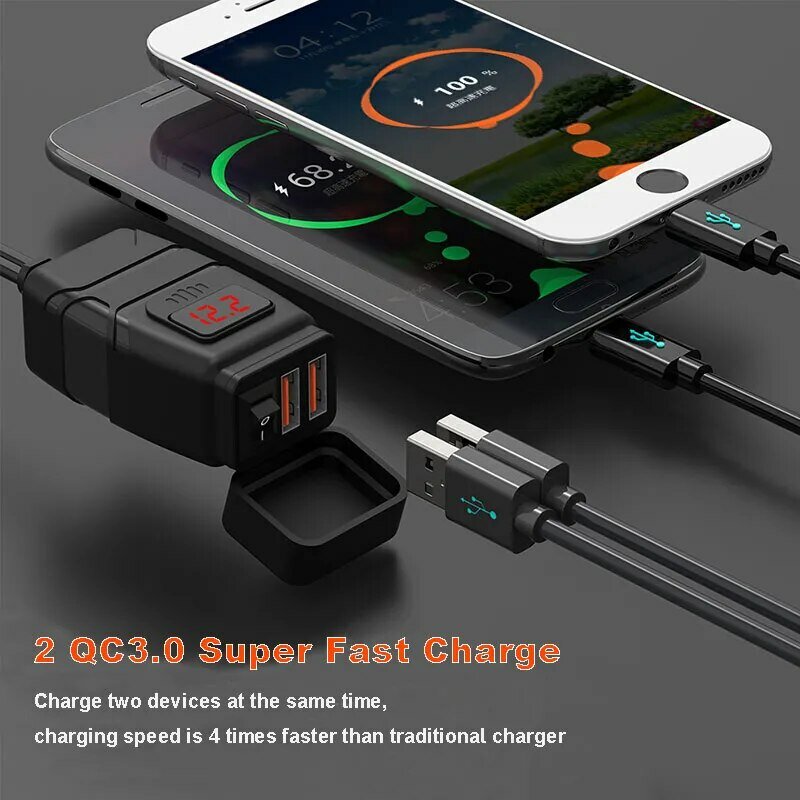 12V Fast Charging Motorcycle USB Chargers 3.0 Power Adapter Digital Bike Moto Motor Motorbike Accessories Electronics Universal