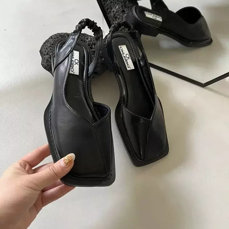 2024 estate eleganti sandali da donna moda donna fascia elastica tacco piatto donna scarpe da festa poco profonde tacco quadrato 35-40 punta quadrata
