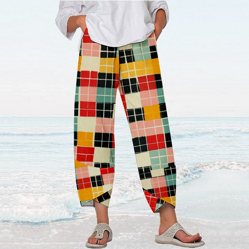 Pantalones a rayas para Mujer, ropa de calle con gráfico Y2k, Pantalones Capri holgados para playa, Joggers elegantes, Verano