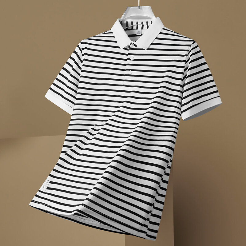 Mode Revers Knopf gespleißt koreanische gestreifte Polos hirts Herren bekleidung Sommer neue lässige Pullover Tops All-Match-T-Shirt