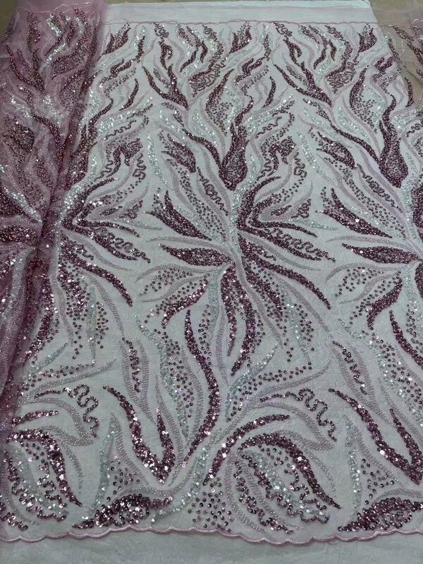 Tessuto africano di pizzo con perline pesanti fantasia lucido perline di pizzo paillettes tessuto donna signora elegante vestito lussuoso da festa