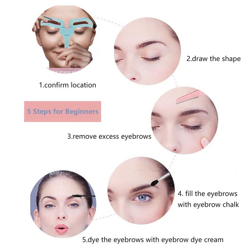 1pcs Eyebrow Drawing Assistant Stencil for Beginner Butterfingers Reusable Eye Brow Drawing Guide Pink Green Color in Box