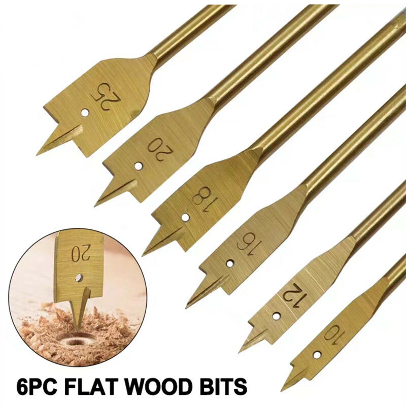6pcs hexagonal handle woodworking three blade flat drill 10.12.16.18.20.25mm, used for drilling holes in wood and plastic