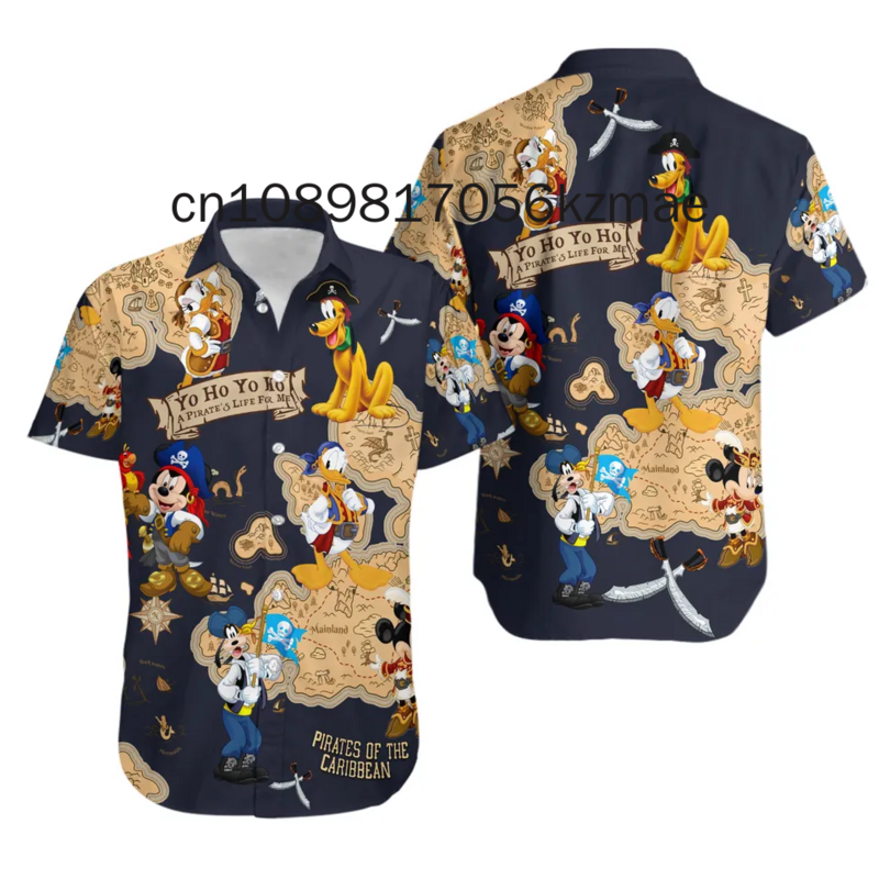 Disney-camisa hawaiana de Piratas del Caribe, camisa divertida de Mickey y amigos, ropa de vacaciones, novedad