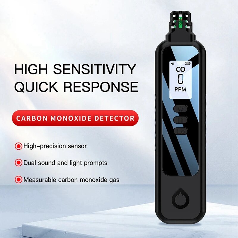 Carbon Monoxide Tester Portable Carbon Monoxide Detector Household Small and Portable Carbon Monoxide Detector(Black)