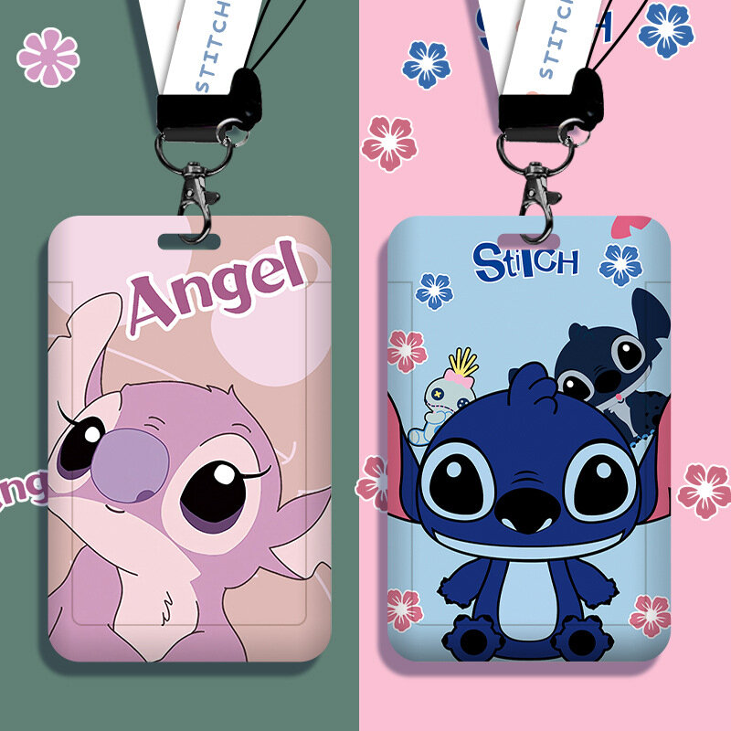 Disney Lilo & Stitch Movie Peripherals PVC Card Holder Stitch Cartoons Protective Case Student Lanyard ID Card Hanging Neck Bag