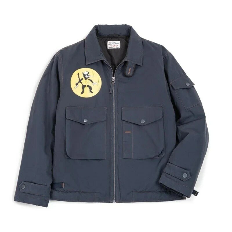 Jaqueta vintage de algodão Black Cat Maden, casaco acolchoado de lapela masculino, outwear outwear, outono, inverno, 2023, 2023