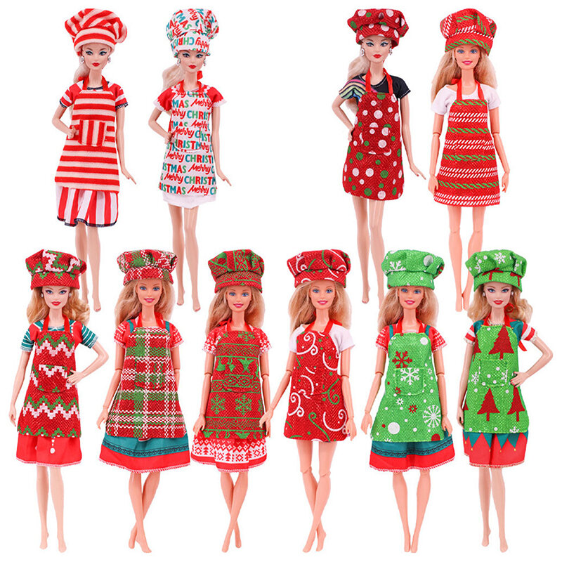 Christmas 35cm Doll Clothes Mini Apron Chef Hat Dollhouse Miniature Fairy Clothes Christmas Costume Decor Toy