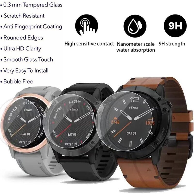 2PCS 9H Premium กระจกนิรภัย Smartwatch Screen Protector Quickfit สมาร์ทวอท์ชอุปกรณ์เสริมสำหรับ Garmin Fenix 7 7S 7X 6 5 5S