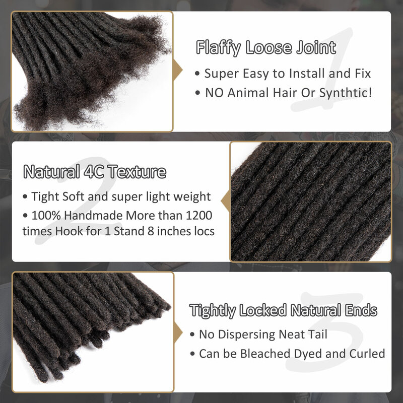 Накладные волосы дредов ручной работы, толщина 0,4 см, 0,6 см, 6-18 дюймов, 100% натуральные человеческие волосы, удлинители дредов для мужчин и женщин