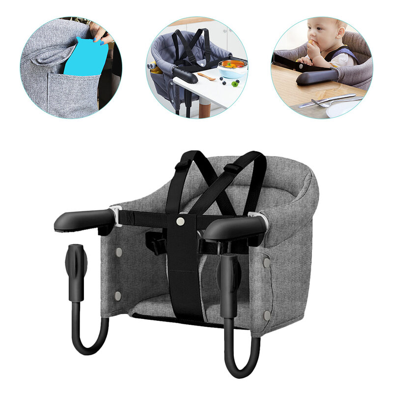 아기 식탁 및 의자 접이식 휴대용 식탁, 여행용 세척 가능 유아용 식사 좌석, 안전 벨트 포함