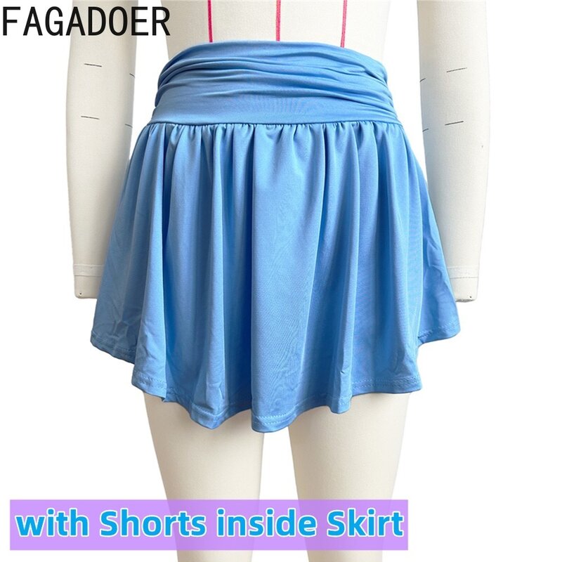 FAGADOER Summer New Sweet Solid Color Stacked Mini Skirts Two Piece Sets Women Thin Strap Sleeveless Top And Skirts Outfit 2024