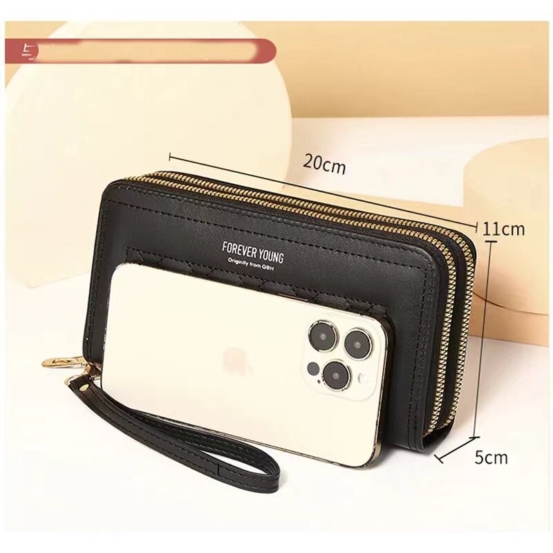 Damska torba na telefon komórkowy z portfel z dwoma zamkami błyskawicznymi dużą pojemnością torba na karty portmonetka