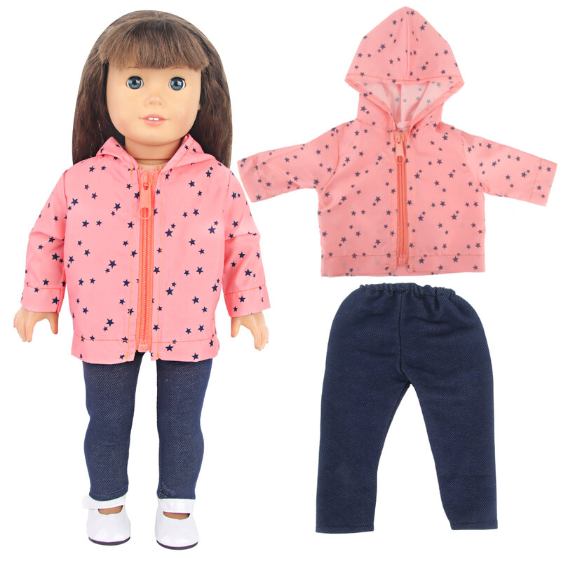Conjunto de ropa con accesorios para muñecas, chaqueta de protección solar y pantalones, chubasquero para bebé de 43cm y muñeca americana de 18 pulgadas, juguete DIY
