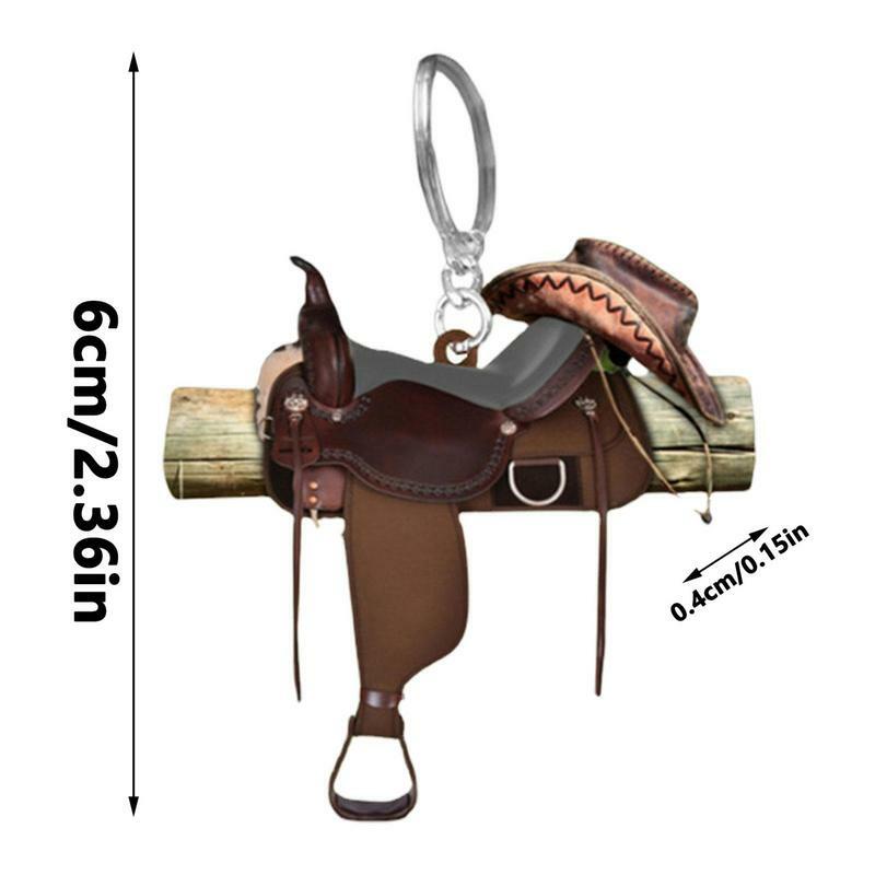 Creative Western Saddle Keychain, Acrílico 2D Novidade Charme Acessório para Mochila, Espelho Retrovisor de Carro Prateleira