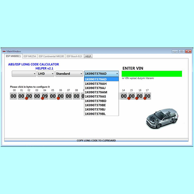 2023 vendita calda per VW ABS ESP calcolatrice a codice lungo Helper MK60EC1 per VW abs esp software + installa guida video + aiuto gratuito instal