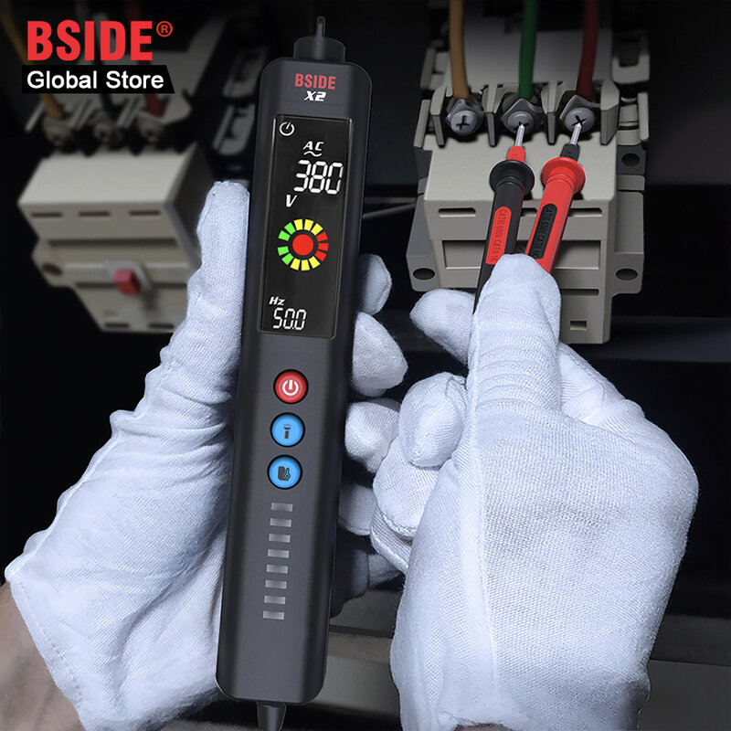 BSIDE X1 EBTN Bút Thử Điện Áp 3-Dòng Màn Hình LCD Lớn Volt Báo Không Tiếp Xúc Kép Phạm Vi Điện Áp AC Cảm Biến Bút dây Sống Kiểm Tra + Ốp Lưng